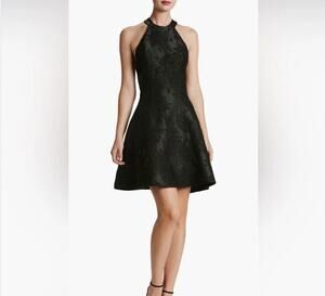 nwt new dress the population black sleeveless halter jacquard dress size Small